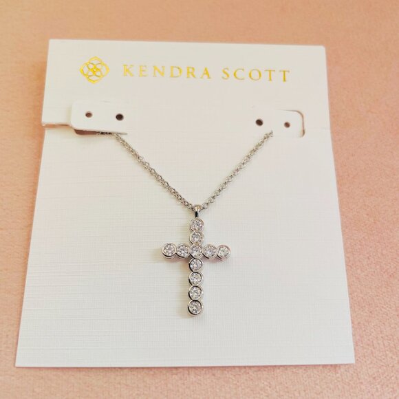 Kendra Scott Silver Cross Pendant Necklace in White Crystal - Picture 2 of 4